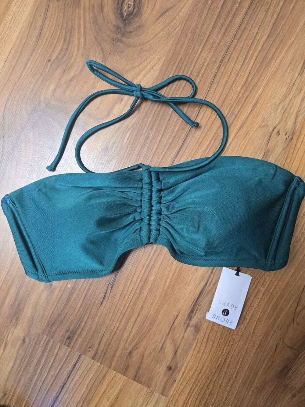 Shade & Shore Bikini Top Halter Padded Mid Tie Around Neck Green Size XL 16 5479